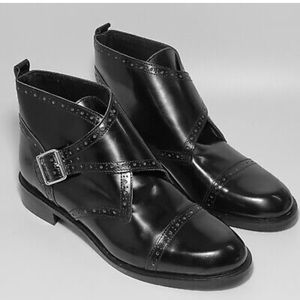 Italian Leather Monk Strap Black Ankle Booties Sz 38 / 7.5 / 8